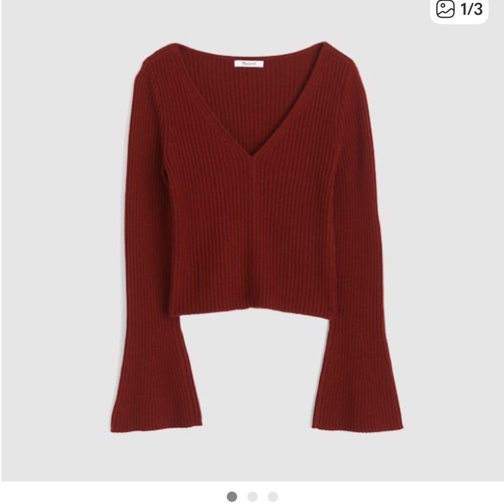 Madewell merino wool cropped flare sleeve sweater V neck